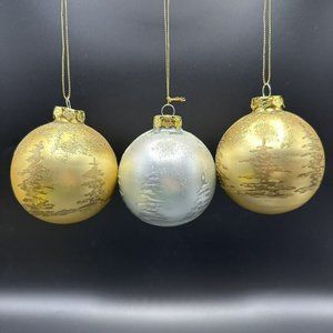 3 Vintage DANSK Glitter Christmas Tree Glass Christmas Ornaments 3" Balls
